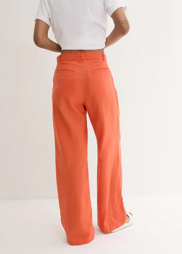Palazzo-Hose mit Leinen, sehr weit geschnitten in orange von hinten - bonprix