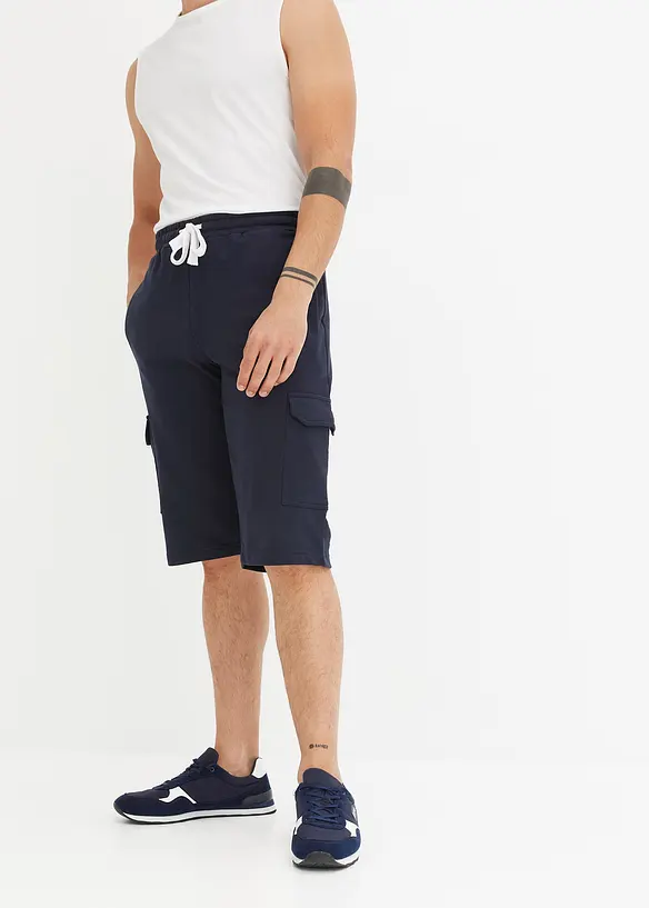 Cargo-Sweatbermuda aus Bio-Baumwolle in Regular Fit in blau von vorne - bonprix