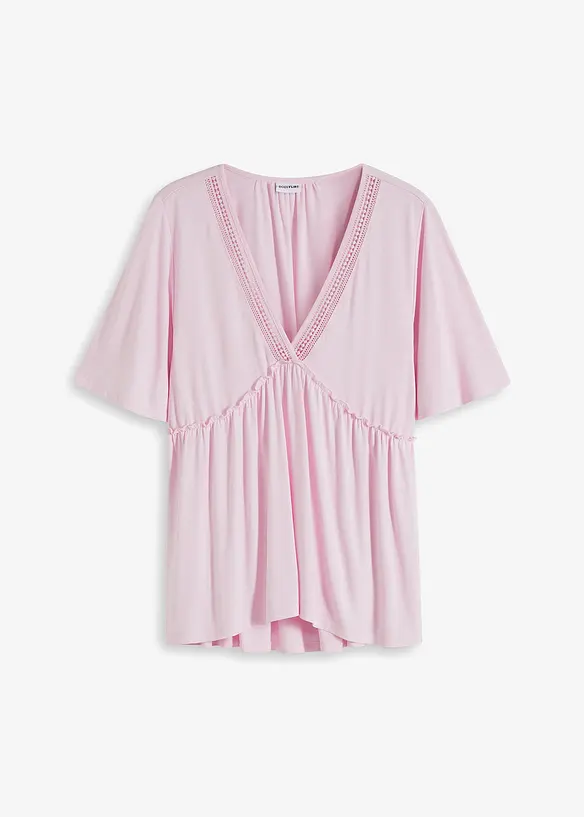 Boho-Shirt mit Spitze in rosa von vorne - BODYFLIRT