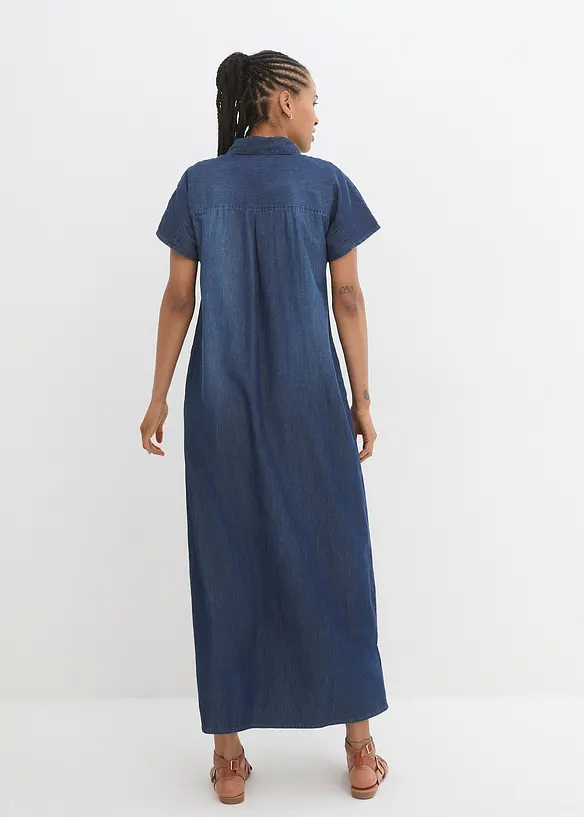 Maxi-Jeanskleid aus reiner Bio-Baumwole in blau von hinten (Totalaufnahme) - bonprix Maxi-Jeanskleid aus reiner Bio-Baumwole in blau von hinten (Totalaufnahme) - bonprix