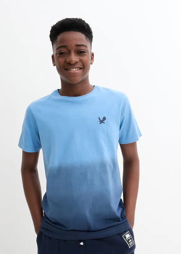 T-Shirt aus reiner Bio-Baumwolle in blau von vorne (im Anschnitt) - bonprix