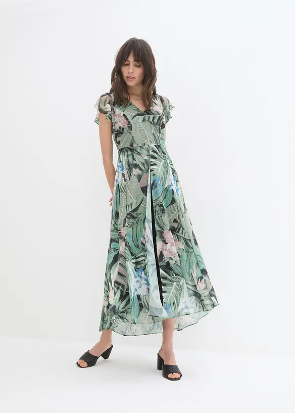 Jumpsuit mit Chiffon-Überwurf in grün von vorne (Totalaufnahme) - bonprix Jumpsuit mit Chiffon-Überwurf in grün von vorne (Totalaufnahme) - bonprix