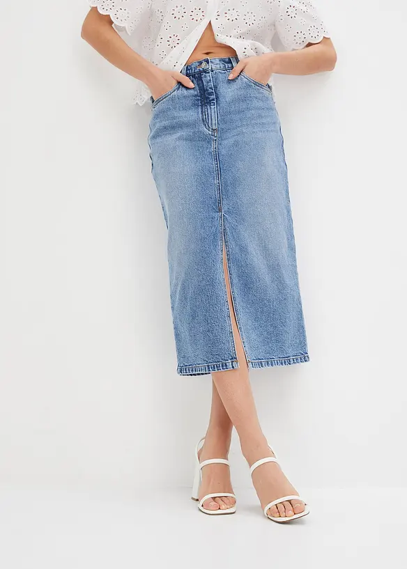 Jeansrock mit Schlitz in blau von vorne - bonprix Jeansrock mit Schlitz in blau von vorne - bonprix