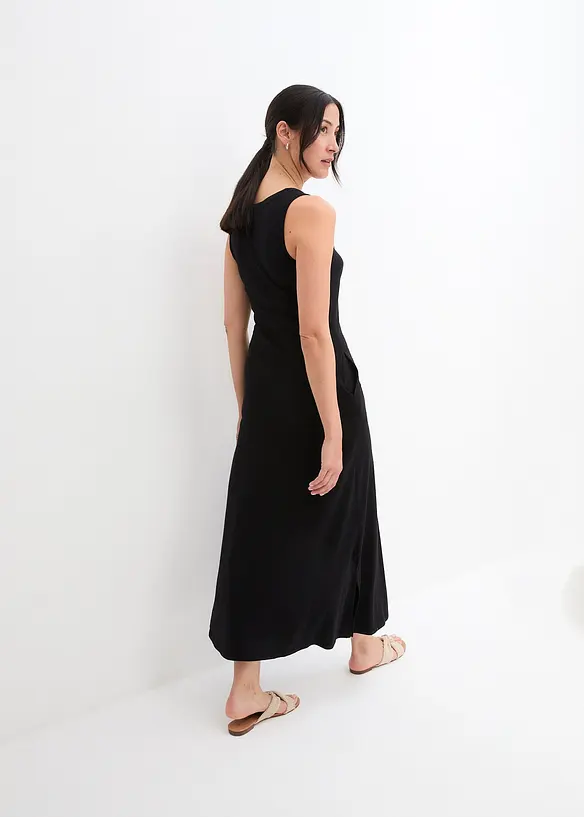 Maxikleid aus Baumwoll- Viskose Mischung in schwarz von hinten (Totalaufnahme) - bonprix