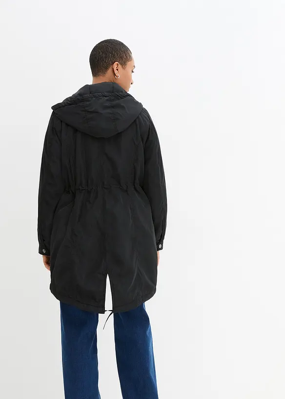 Leicht wattierter Mantel mit Tunnelzug in schwarz von hinten (Totalaufnahme) - bonprix