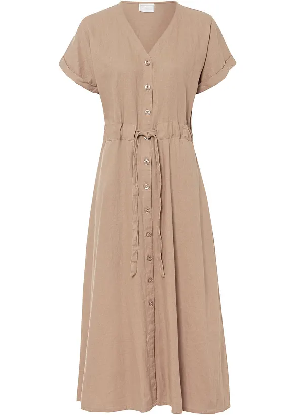 sommerliches Kleid aus leichtem Leinen-Mix in beige von vorne - bonprix