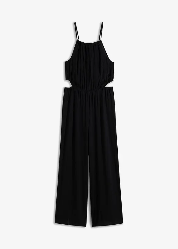 Jumpsuit mit Cut-Outs aus Viskose in schwarz von vorne - RAINBOW