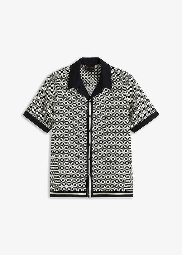 Kurzarmhemd aus Leinen-Mix in Regular Fit in beige von vorne - bonprix
