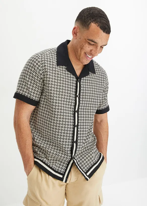 Kurzarmhemd aus Leinen-Mix in Regular Fit in beige von vorne (im Anschnitt) - bonprix