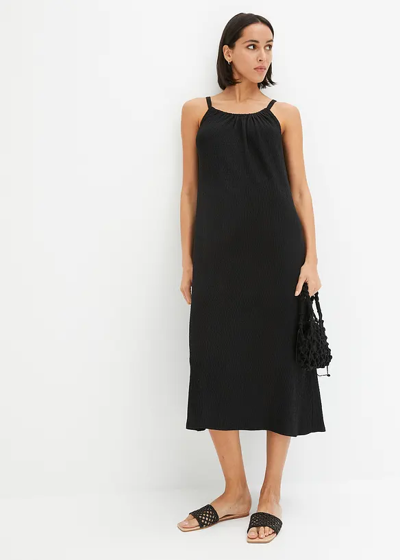 Trägerkleid aus leichtem Crêpe in schwarz von vorne (Totalaufnahme) - bonprix