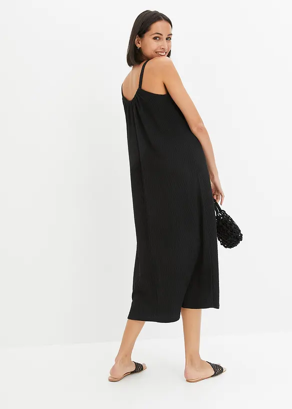 Trägerkleid aus leichtem Crêpe in schwarz von hinten (Totalaufnahme) - bonprix