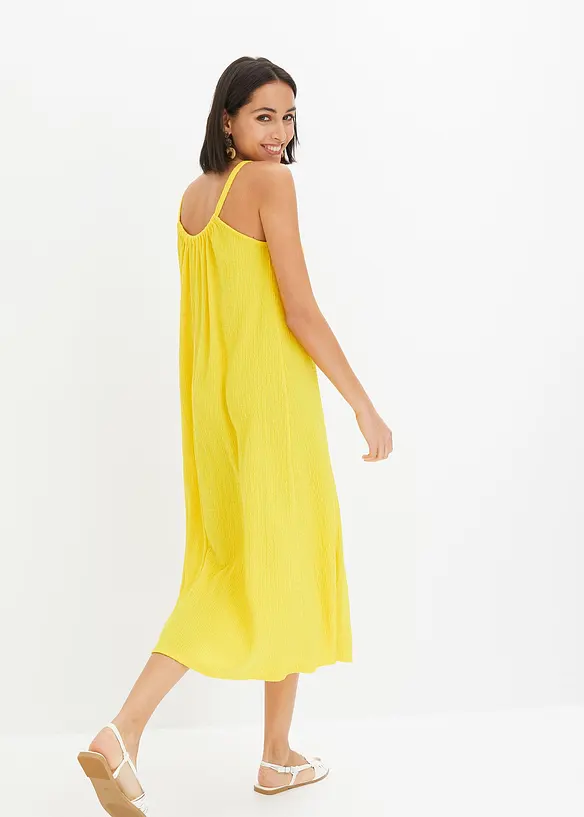 Trägerkleid aus leichtem Crêpe in gelb von hinten (Totalaufnahme) - bonprix