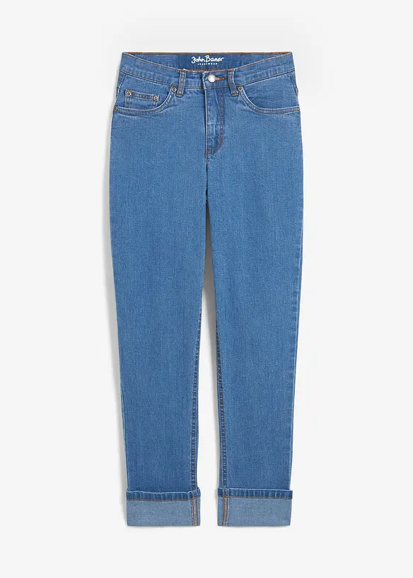 Boyfriend Jeans Mid Waist, cropped in blau von vorne - bonprix