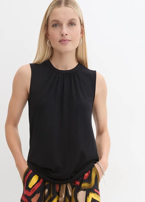 Jersey Blusentop in schwarz von vorne (im Anschnitt) - bonprix Jersey Blusentop in schwarz von vorne (im Anschnitt) - bonprix