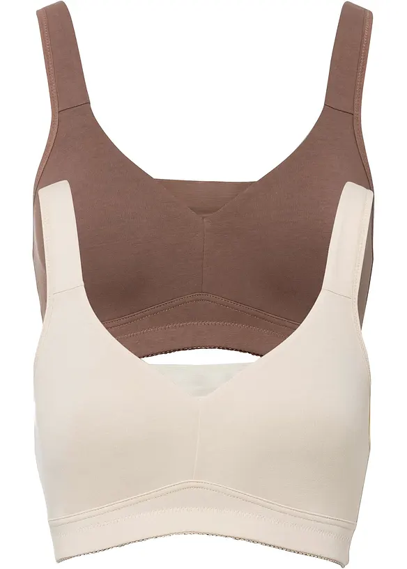 T-Shirt-BH ohne Bügel mit Baumwolle (2er Pack) in beige von vorne - bonprix