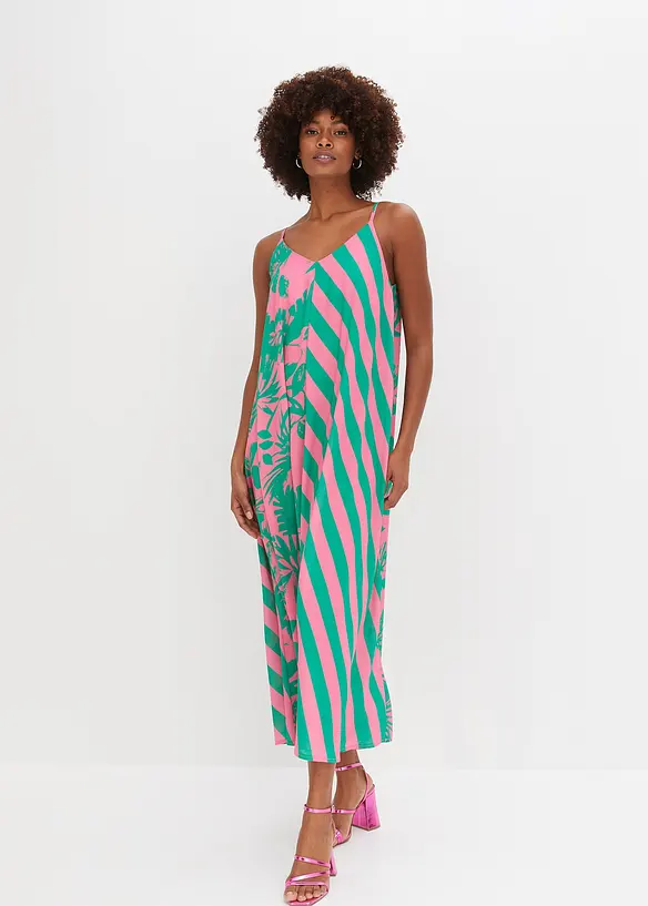 Maxikleid mit V-Ausschnitt in pink von vorne (Totalaufnahme) - bonprix Maxikleid mit V-Ausschnitt in pink von vorne (Totalaufnahme) - bonprix