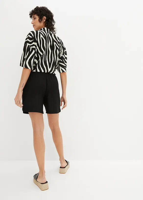 Schlupf-Shorts mit hohem Bund aus Strukturjersey in schwarz von hinten - bonprix