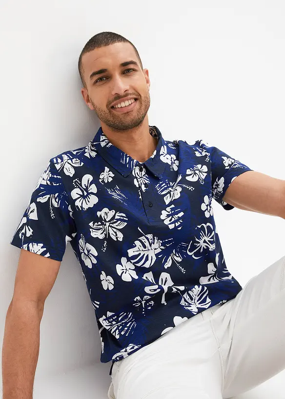 Poloshirt aus reiner Bio-Baumwolle in blau von vorne (im Anschnitt) - bonprix