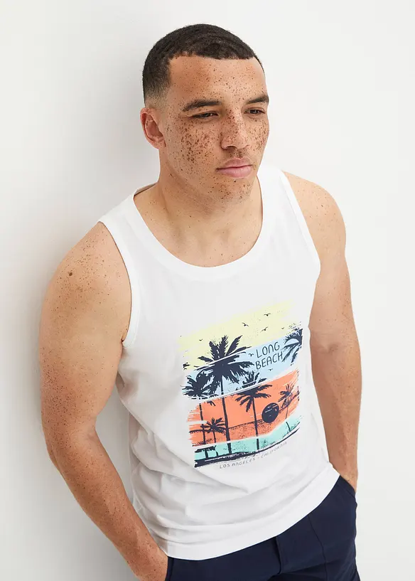 Muskel-Shirt aus reiner Bio-Baumwolle in weiß von vorne (im Anschnitt) - bonprix