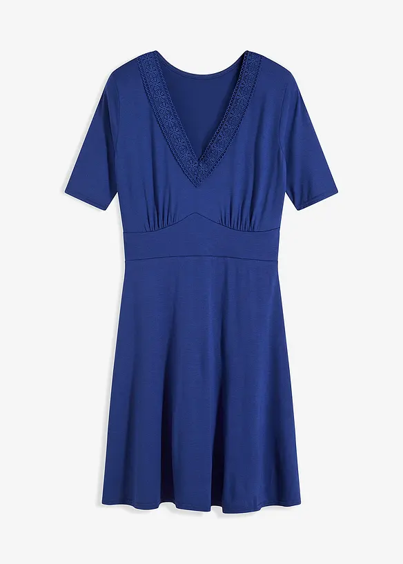 Kleid mit Spitze in blau von vorne - BODYFLIRT