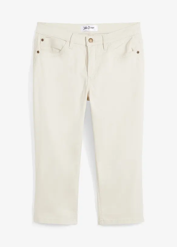 Slim Jeans, Mid Waist, Capri in beige von vorne - bonprix