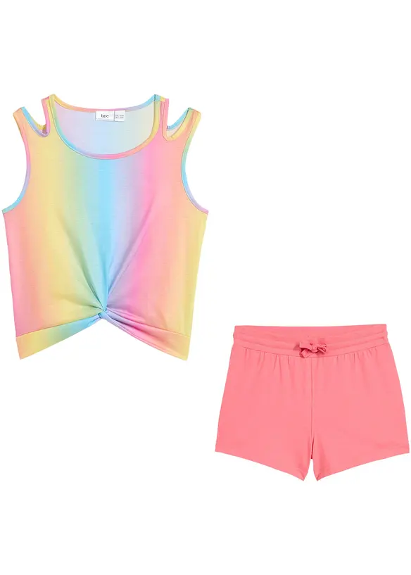RUNQHUI Mädchen Sport Set 2-teilig - Crop Top & Shorts Mit Strass