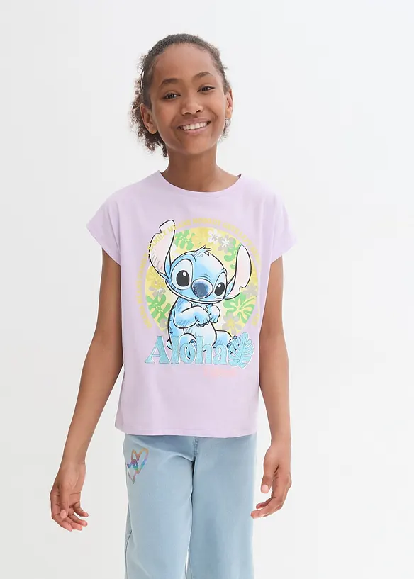 Disney Stitch T-Shirt in lila von vorne (im Anschnitt) - Lilo & Stitch