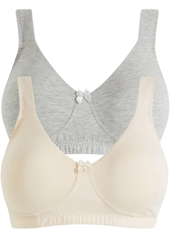Minimizer T-Shirt BH ohne Bügel mit Bio-Baumwolle (2er Pack) in beige von vorne - bonprix