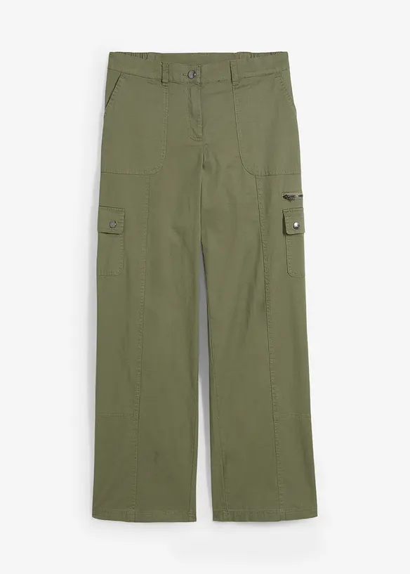 Cargo Jeans, Mid Waist, lang in grün von vorne - bonprix