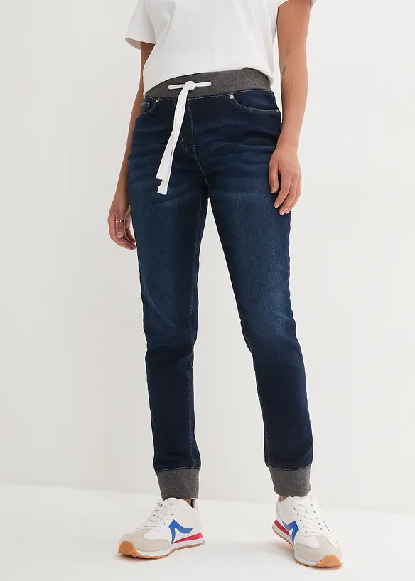 Boyfriend Jeans Mid Waist, Bequembund in blau von vorne - bonprix