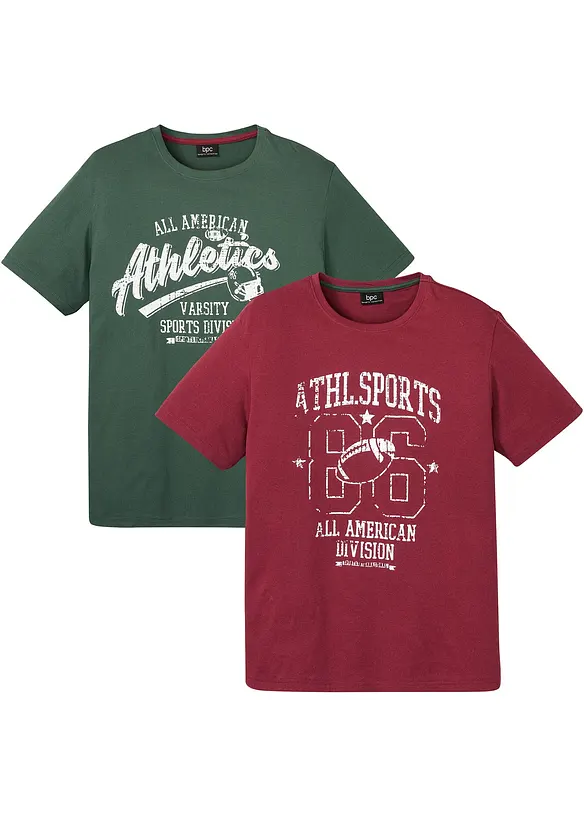 T-Shirt (2er Pack) in Regular Fit in rot von vorne - bonprix