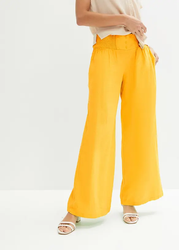 Marlenehose aus luftigem Leinen-Mix in gelb von vorne - bonprix Marlenehose aus luftigem Leinen-Mix in gelb von vorne - bonprix
