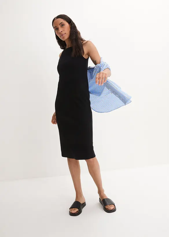 Shirtkleid aus Bio-Baumwolle mit Stretch in schwarz von vorne (Totalaufnahme) - bonprix