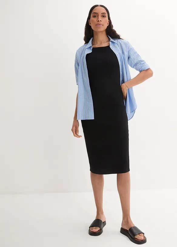 Shirtkleid aus Bio-Baumwolle mit Stretch in schwarz im Look von vorne (Totalaufnahme) - bonprix