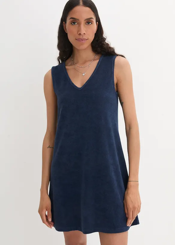 Frottee-Kleid aus Baumwoll-Mix in blau von vorne (Totalaufnahme) - bonprix Frottee-Kleid aus Baumwoll-Mix in blau von vorne (Totalaufnahme) - bonprix