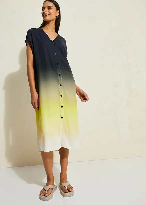 Kaftan-Kleid aus Viskose in schwarz von vorne (Totalaufnahme) - bonprix
