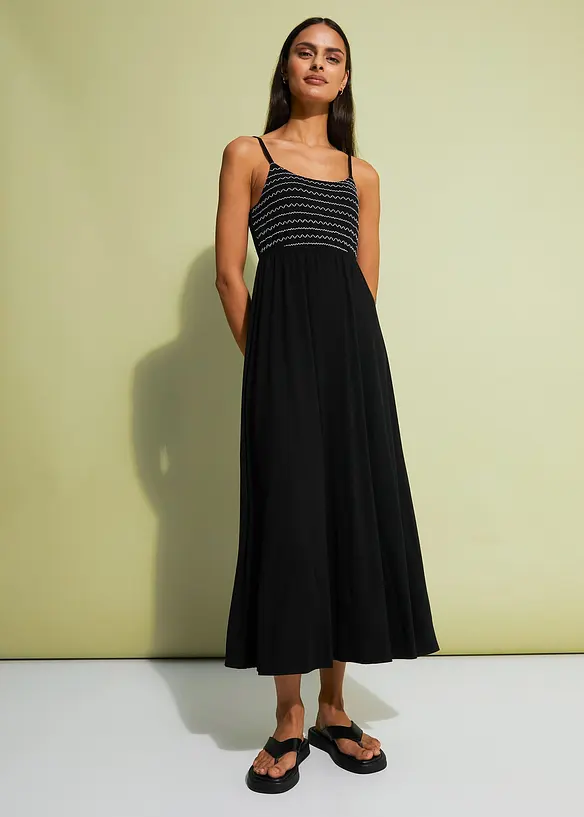 Midikleid aus softem Viskose-Mix in schwarz von vorne (Totalaufnahme) - bonprix Midikleid aus softem Viskose-Mix in schwarz von vorne (Totalaufnahme) - bonprix