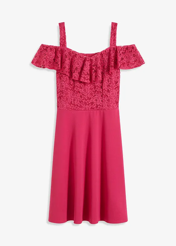 Kleid mit Spitze in pink von vorne - BODYFLIRT