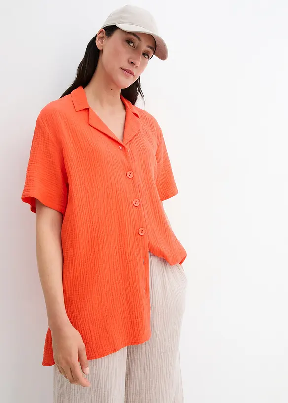 Musselin-Hemdbluse aus reiner Baumwolle in rot von vorne (im Anschnitt) - bonprix Musselin-Hemdbluse aus reiner Baumwolle in rot von vorne (im Anschnitt) - bonprix