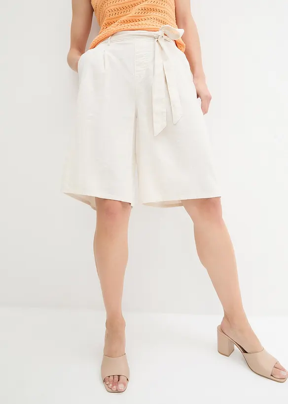 Leinen-Bermuda mit weitem Bein in beige von vorne - bonprix Leinen-Bermuda mit weitem Bein in beige von vorne - bonprix