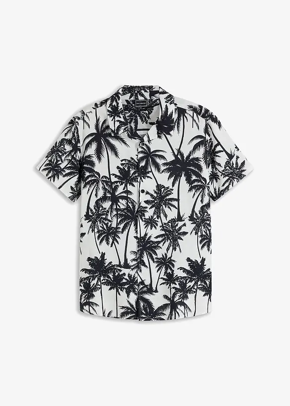 Kurzarmhemd aus fließender Viskose, Slim Fit in weiß von vorne - bonprix