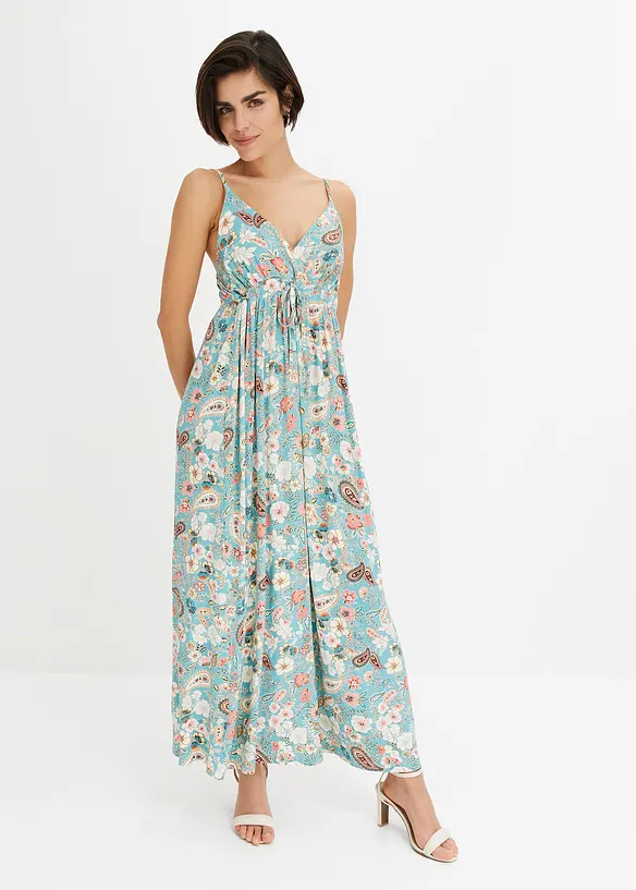 Maxikleid aus fließendem Viskose-Mix in blau von vorne (Totalaufnahme) - bonprix Maxikleid aus fließendem Viskose-Mix in blau von vorne (Totalaufnahme) - bonprix