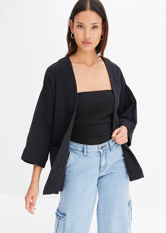 Kimono aus luftigem Musselin in schwarz von vorne (im Anschnitt) - bonprix Kimono aus luftigem Musselin in schwarz von vorne (im Anschnitt) - bonprix