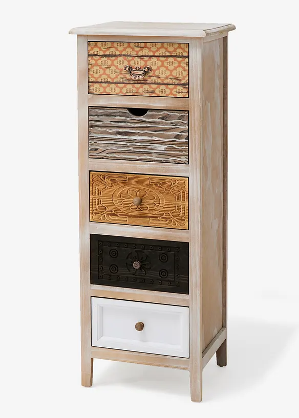 Kommode mit 5 Schubladen in beige von vorne - bonprix