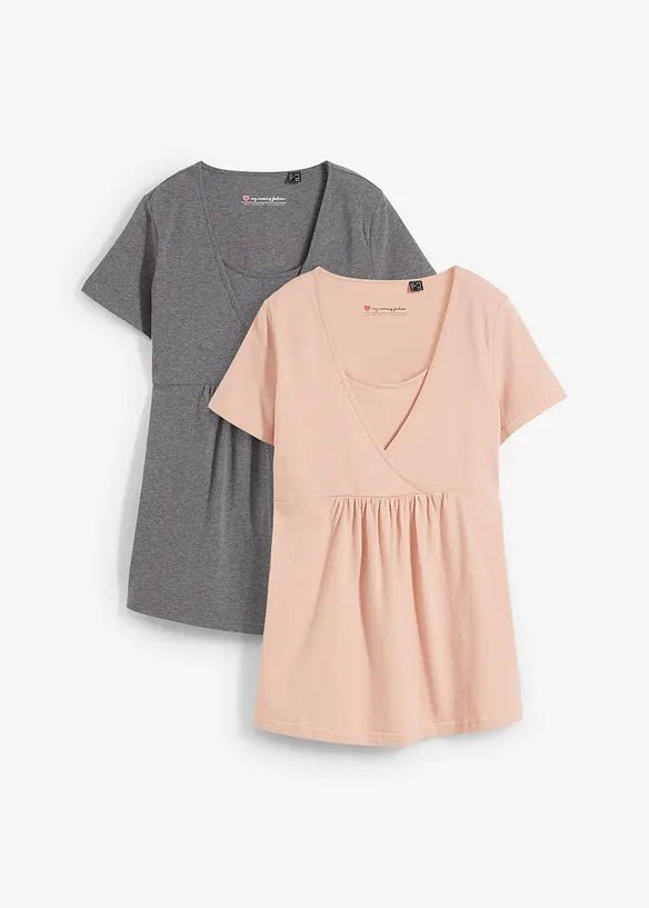 2-in-1 Umstands- und Stillshirts (2er Pack) in rosa von vorne - bonprix