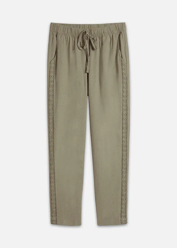 Knöchelfreie Hose mit Leinen in grün von vorne - bonprix Knöchelfreie Hose mit Leinen in grün von vorne - bonprix