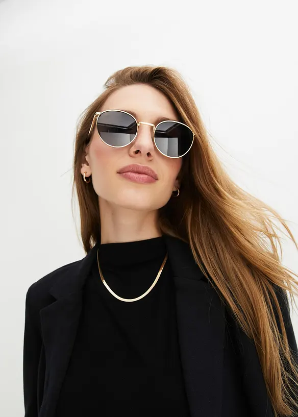 Runde Sonnenbrille mit Metallrahmen in gold von vorne (im Anschnitt) - bonprix