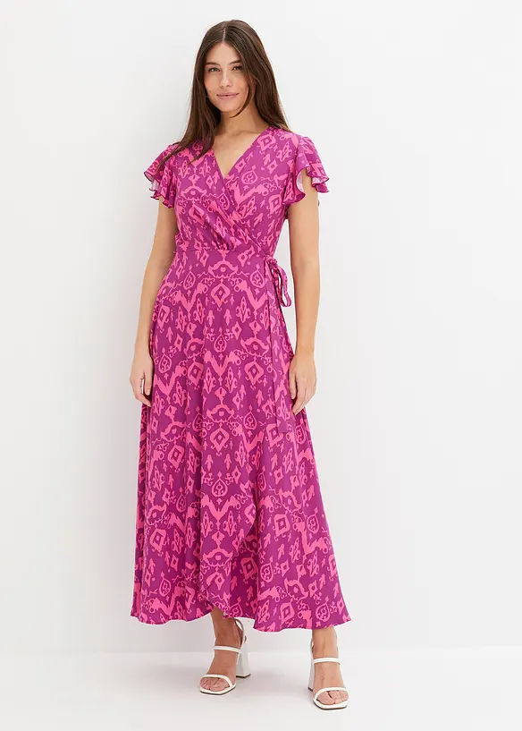 Wickelkleid aus luftigem Crêpe in lila von vorne (Totalaufnahme) - bonprix Wickelkleid aus luftigem Crêpe in lila von vorne (Totalaufnahme) - bonprix