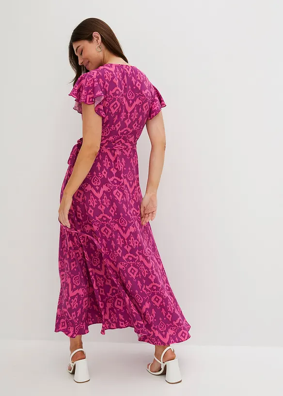 Wickelkleid aus luftigem Crêpe in lila von hinten (Totalaufnahme) - bonprix Wickelkleid aus luftigem Crêpe in lila von hinten (Totalaufnahme) - bonprix