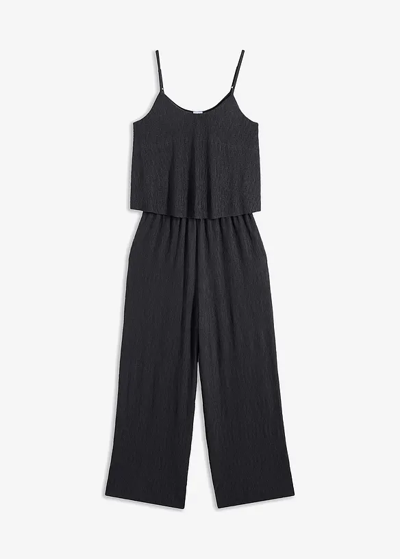 Jerseyplisee-Jumpsuit in schwarz von vorne - bonprix